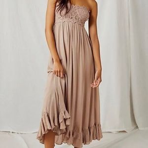 Free People Adella Corset Lace Detail Maxi Dress Hazelnut Tan M NWT$128